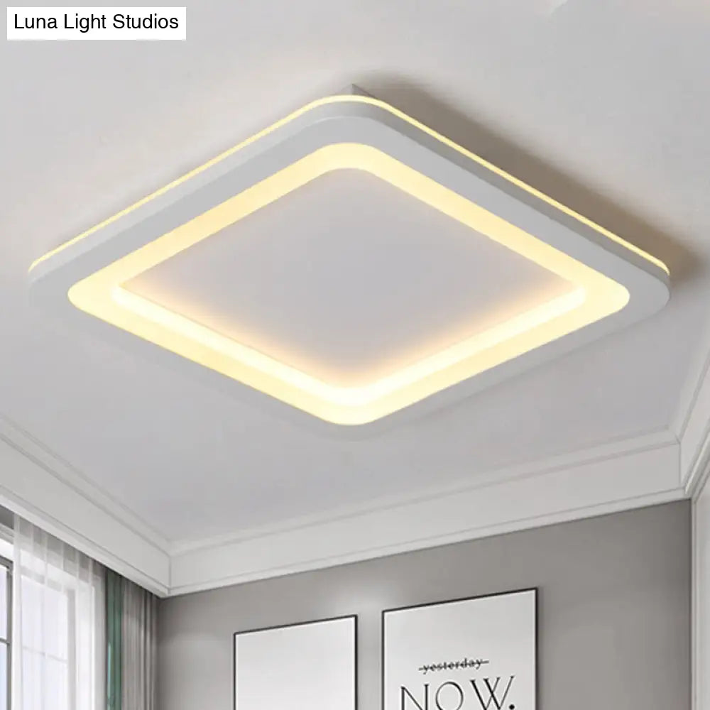 Simple Metal Led White Ceiling Light Fixture In Square Flush Design 10/14.5/19 Wide With White/Warm