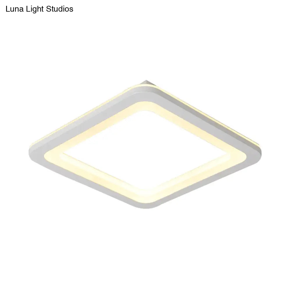 Simple Metal Led White Ceiling Light Fixture In Square Flush Design 10/14.5/19 Wide With White/Warm