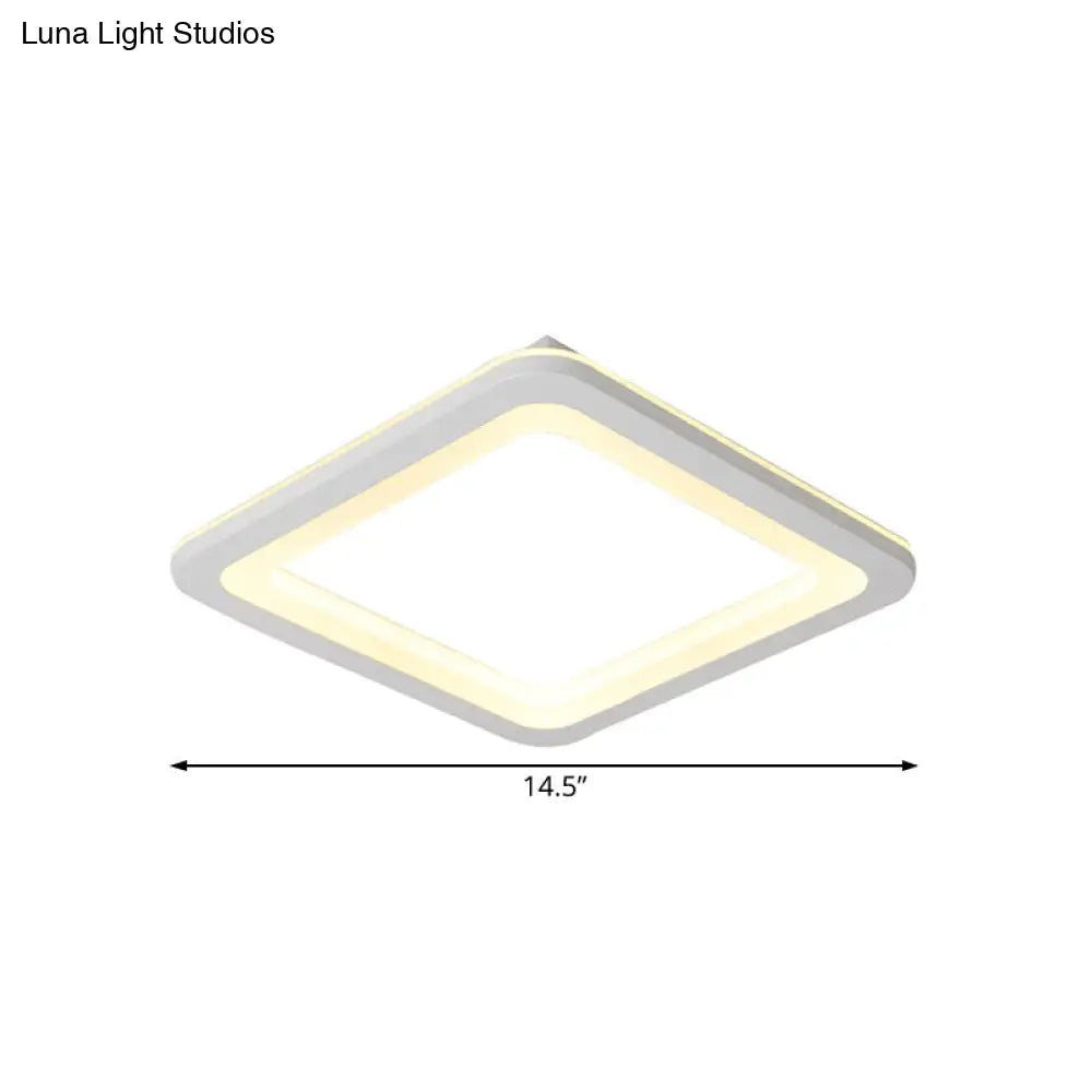 Simple Metal Led White Ceiling Light Fixture In Square Flush Design 10’/14.5’/19’ Wide With