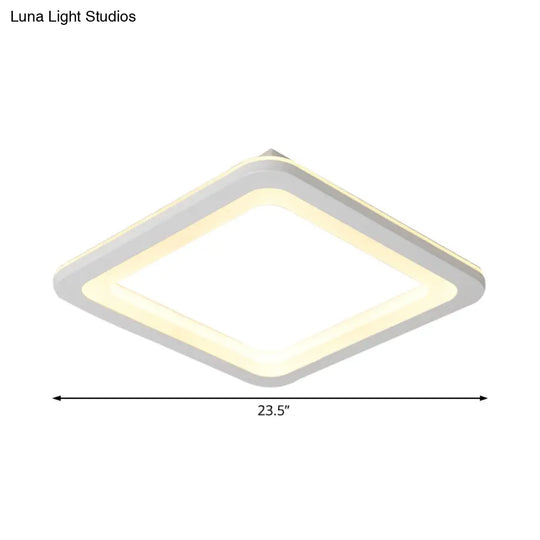 Simple Metal Led White Ceiling Light Fixture In Square Flush Design 10’/14.5’/19’ Wide With