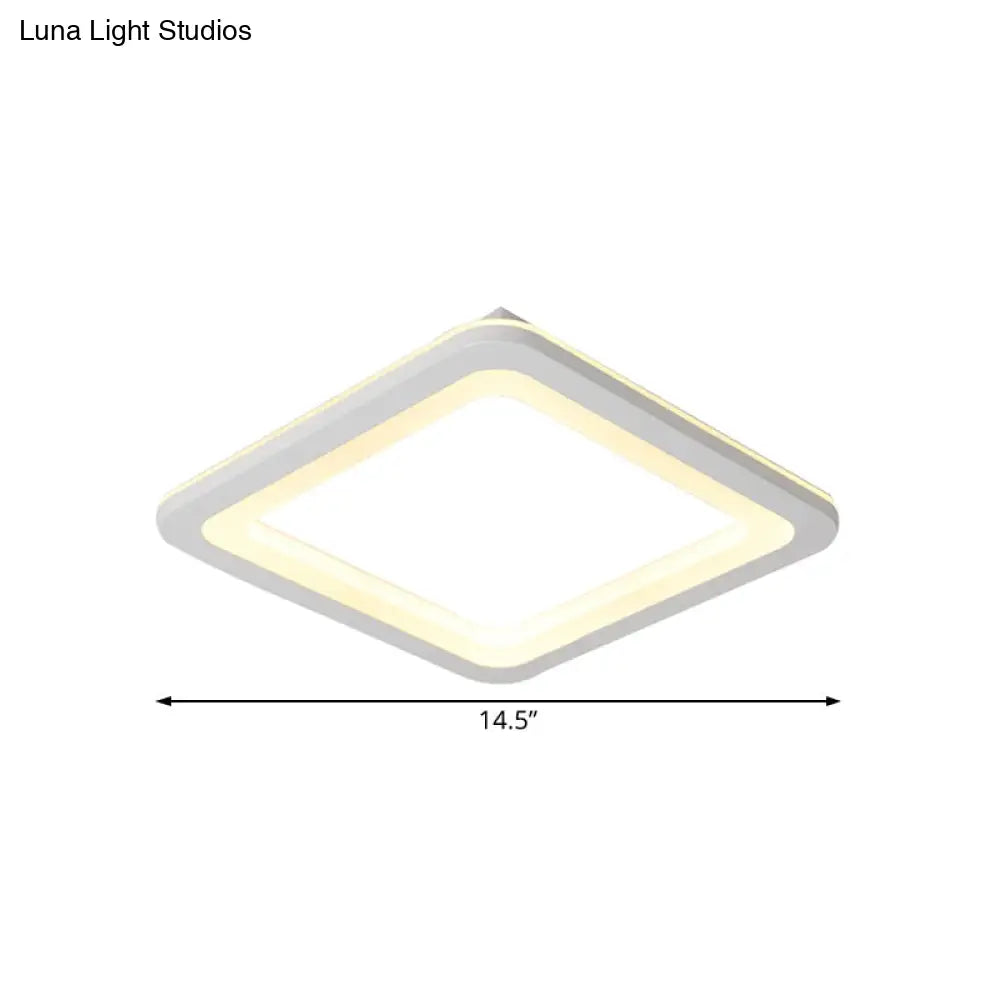 Simple Metal Led White Ceiling Light Fixture In Square Flush Design 10/14.5/19 Wide With White/Warm