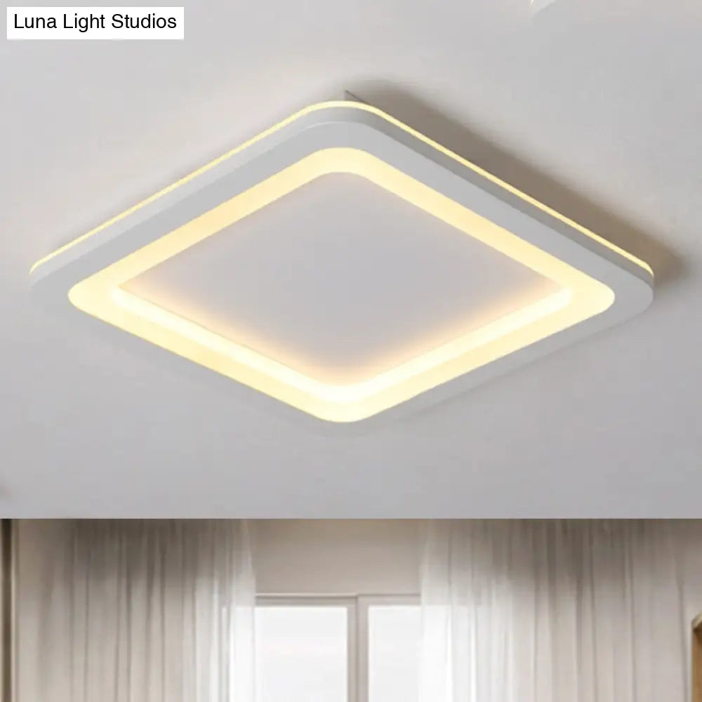 Simple Metal Led White Ceiling Light Fixture In Square Flush Design 10/14.5/19 Wide With White/Warm