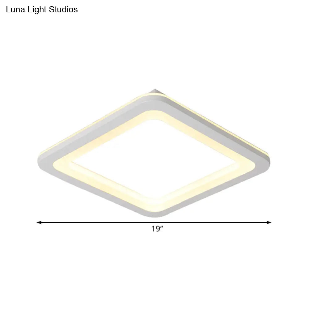 Simple Metal Led White Ceiling Light Fixture In Square Flush Design 10/14.5/19 Wide With White/Warm