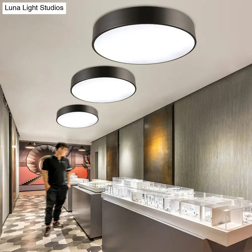 Simple Metal Round Flush Mount Ceiling Light With Led Ideal For Offices Acrylic Diffuser Included