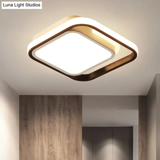 Simple Metallic Led Flush Mount Ceiling Lamp - Squared Lighting For Hallways And Corridors (Black)
