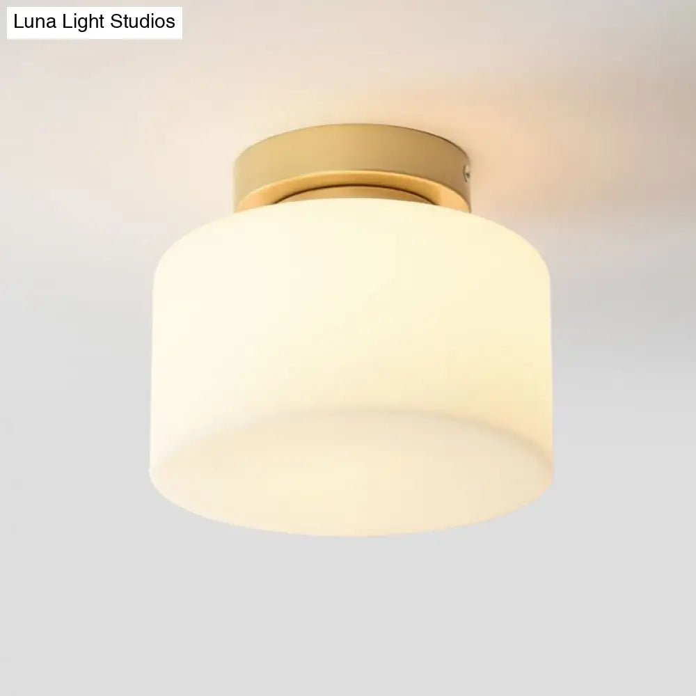 Simple Opal Glass Square/Cylinder Flush Mount Light Ceiling Fixture In White