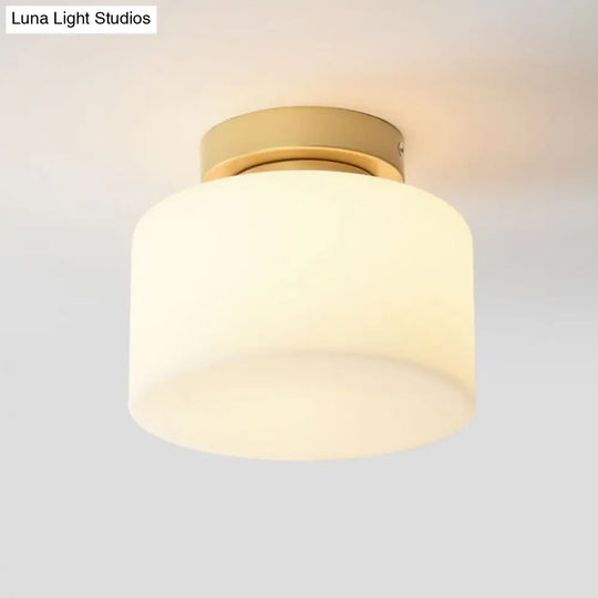 Simple Opal Glass Square/Cylinder Flush Mount Light Ceiling Fixture In White