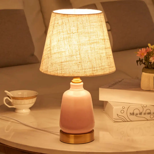 Simple Pink Conical Pleated Fabric Desk Lamp For Bedroom Night Table / A