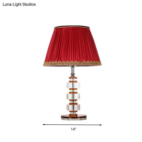 Simple Red Fabric Table Lamp With Crystal Accent - Perfect For Bedroom Nightstands