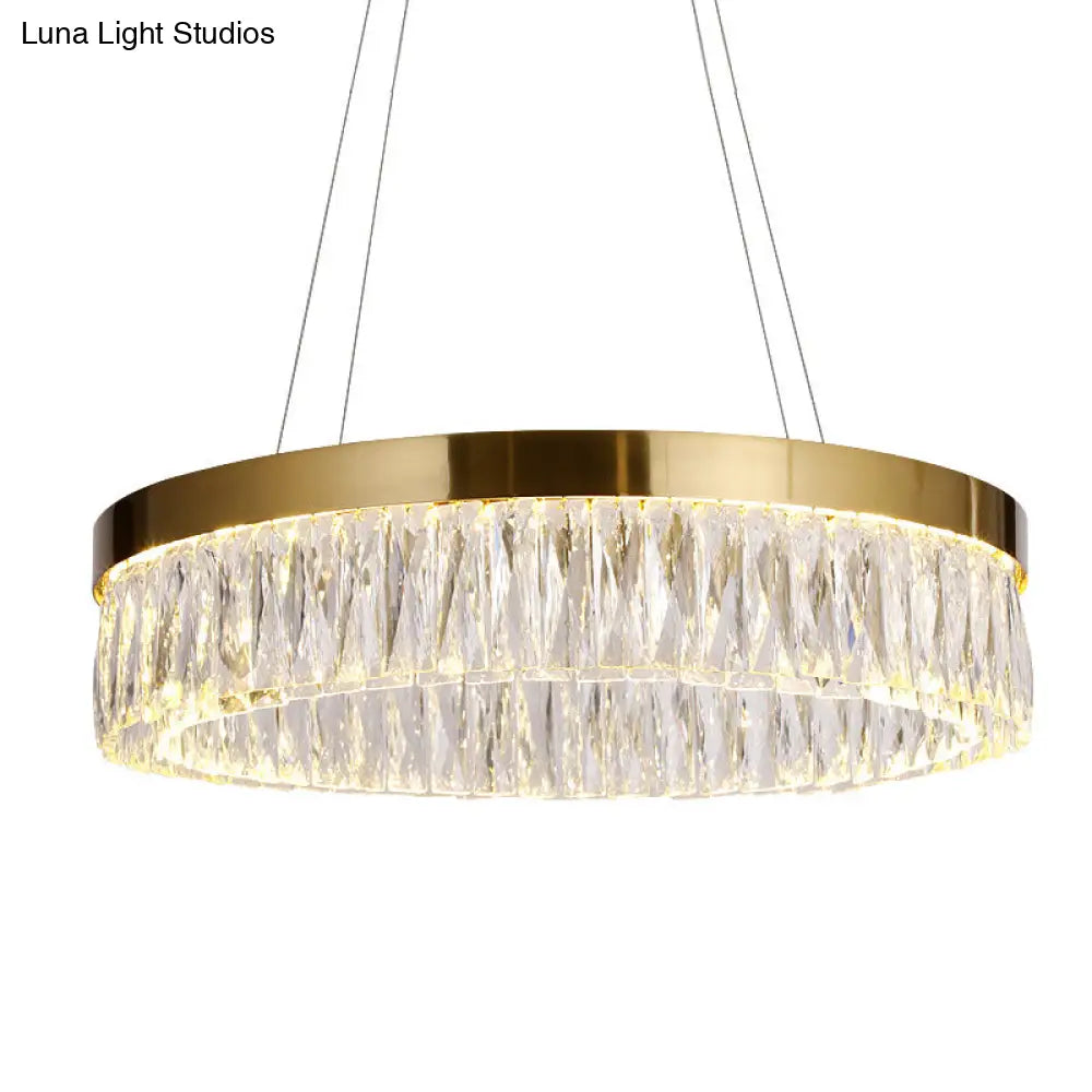 Simple Ring Ribbed Crystal Pendant Chandelier Led Gold Hanging Lamp - 23.5/31.5 Diameter For Dining