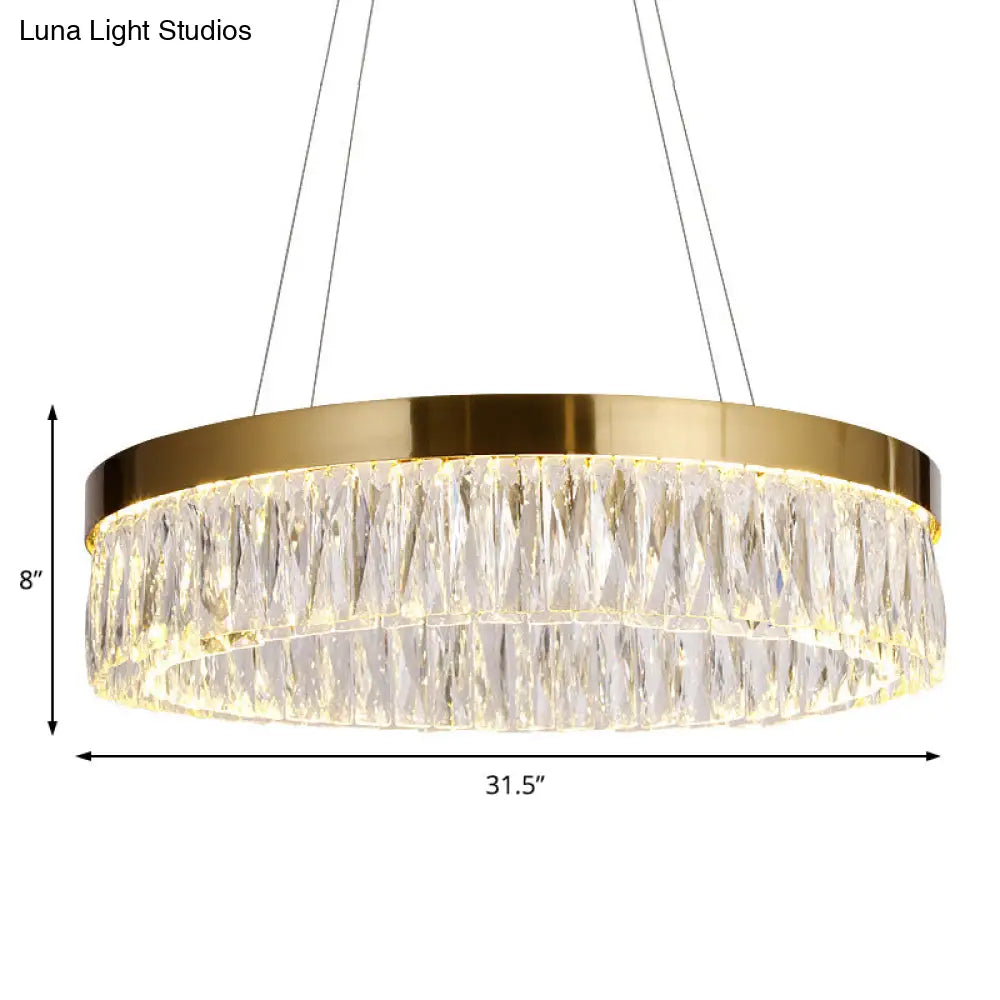 Simple Ring Ribbed Crystal Pendant Chandelier Led Gold Hanging Lamp - 23.5/31.5 Diameter For Dining