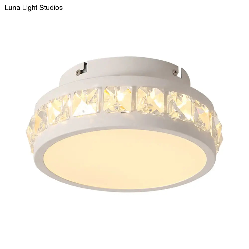 Simple Round Corridor Ceiling Lamp With Beveled Crystal Led Flush Mount Light