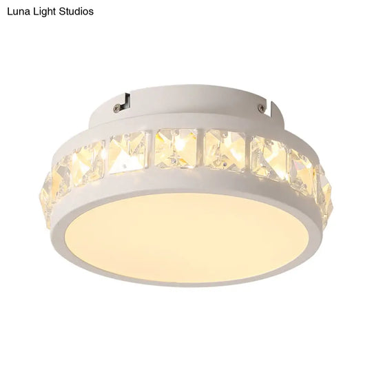 Simple Round Corridor Ceiling Lamp With Beveled Crystal Led Flush Mount Light