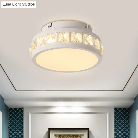 Simple Round Corridor Ceiling Lamp With Beveled Crystal Led Flush Mount Light