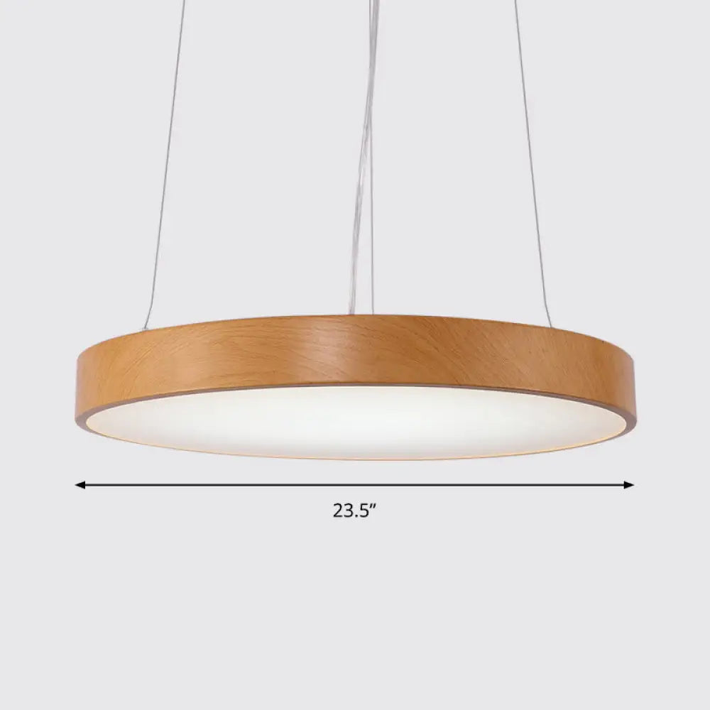 Simple Round Led Pendant Lamp In Metal And Light Wood Chandelier Ideal For Meeting Rooms / 23.5