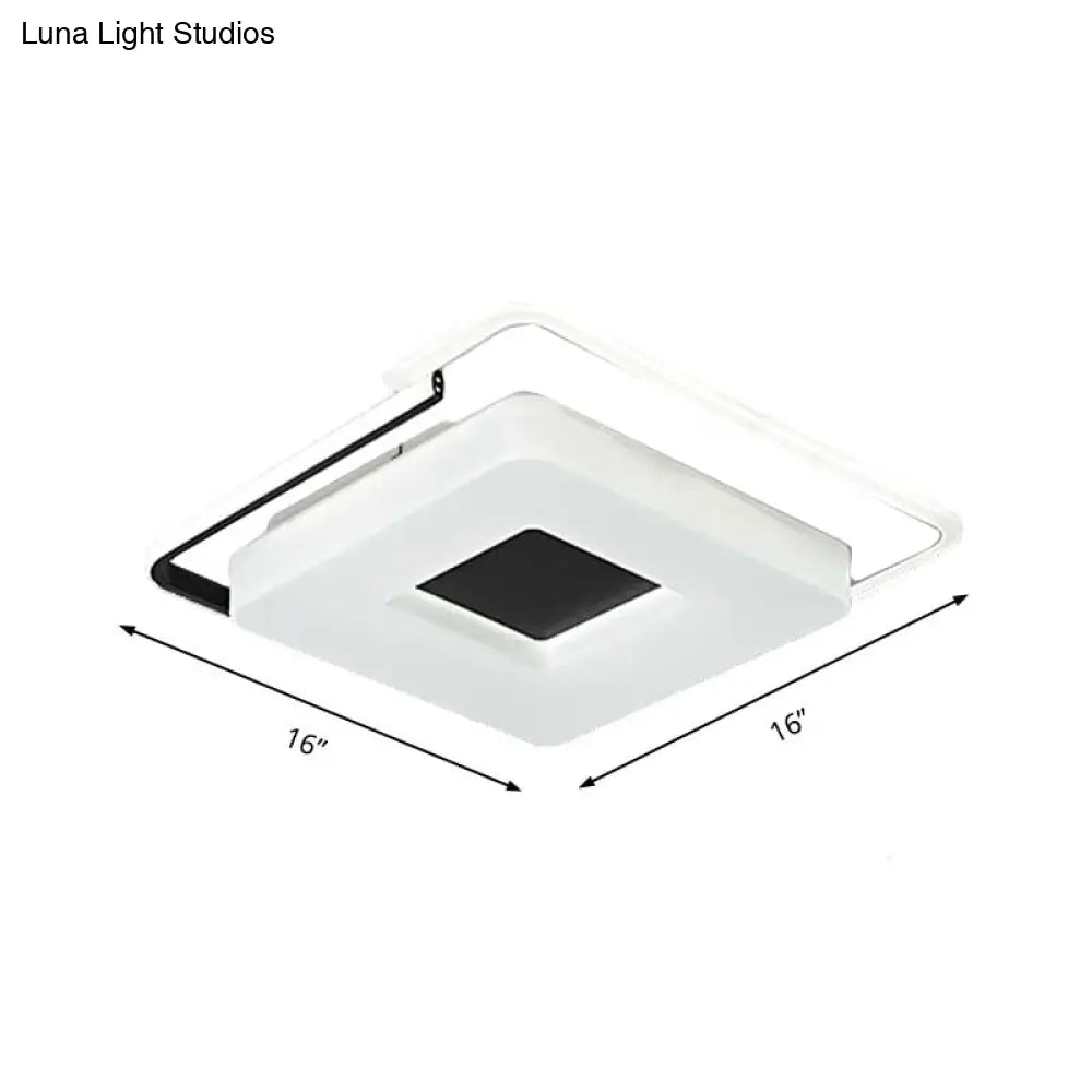Simple Round/Square Flush Ceiling Light: 16’/19.5’ Wide Acrylic Shaded Black And White Fixture