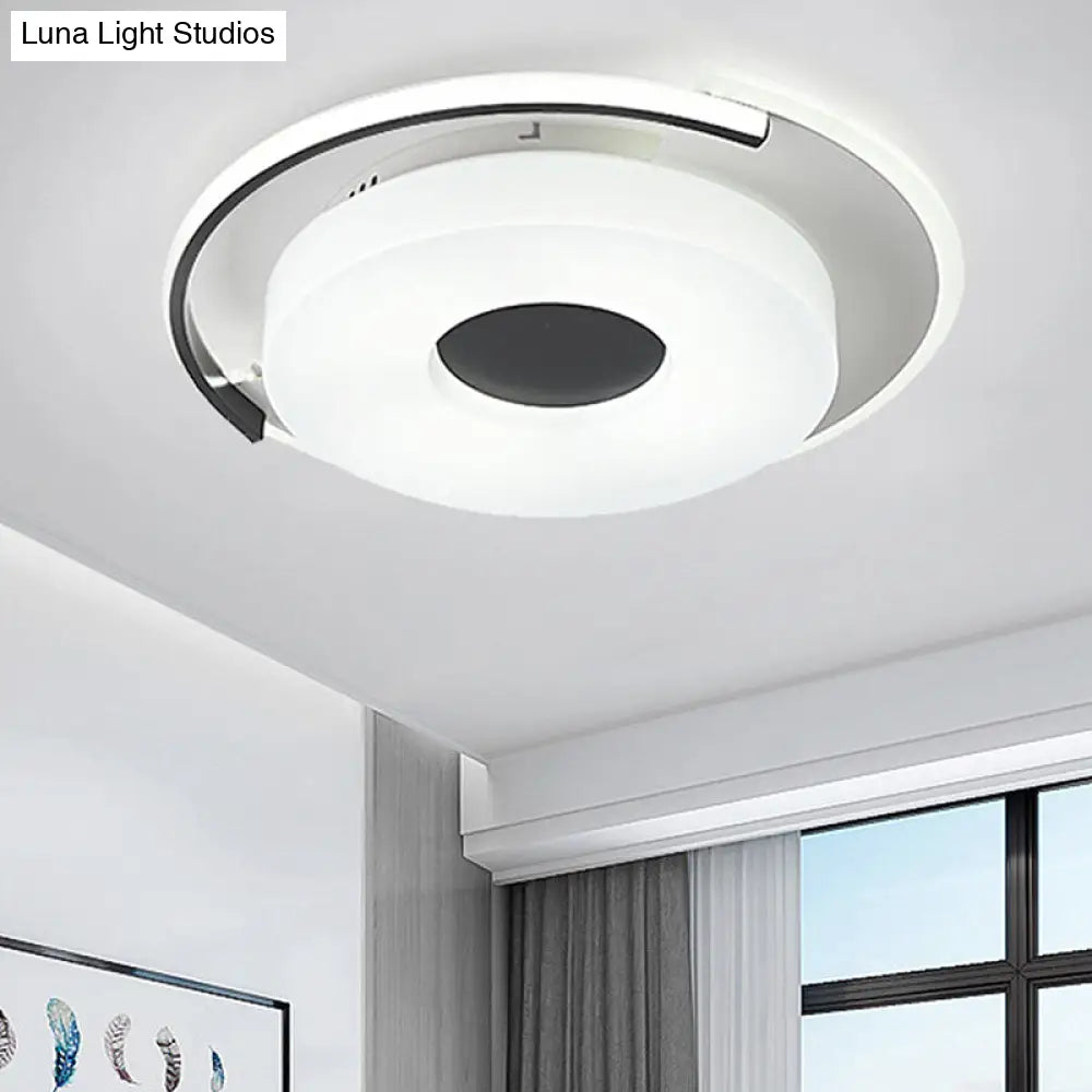 Simple Round/Square Flush Ceiling Light: 16/19.5 Wide Acrylic Shaded Black And White Fixture - Light
