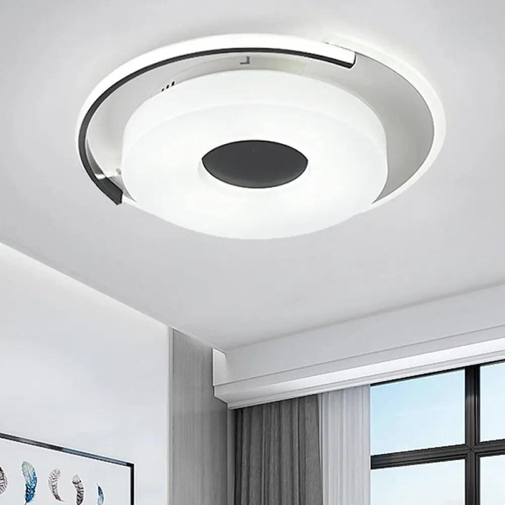 Simple Round/Square Flush Ceiling Light: 16’/19.5’ Wide Acrylic Shaded Black And White Fixture