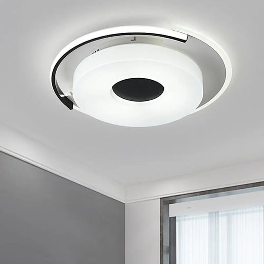 Simple Round/Square Flush Ceiling Light: 16’/19.5’ Wide Acrylic Shaded Black And White Fixture