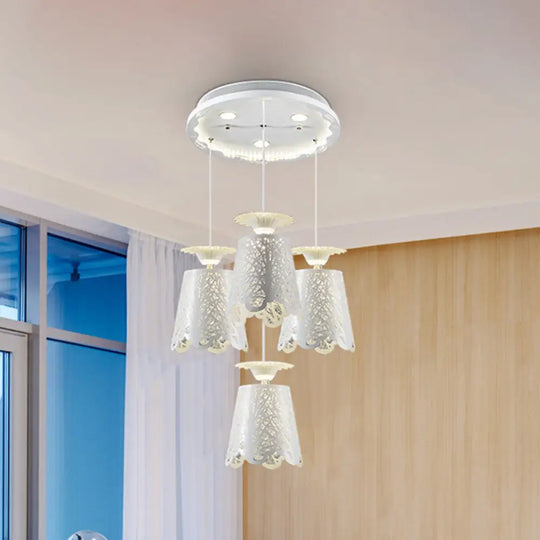 Simple Scalloped Iron Ceiling Lamp With 4 White Bulbs - Elegant Pendant Light For Dining Room