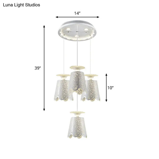 Scalloped Cup Shape Ceiling Lamp - Simple 4 Bulb White Pendant Light For Dining Room