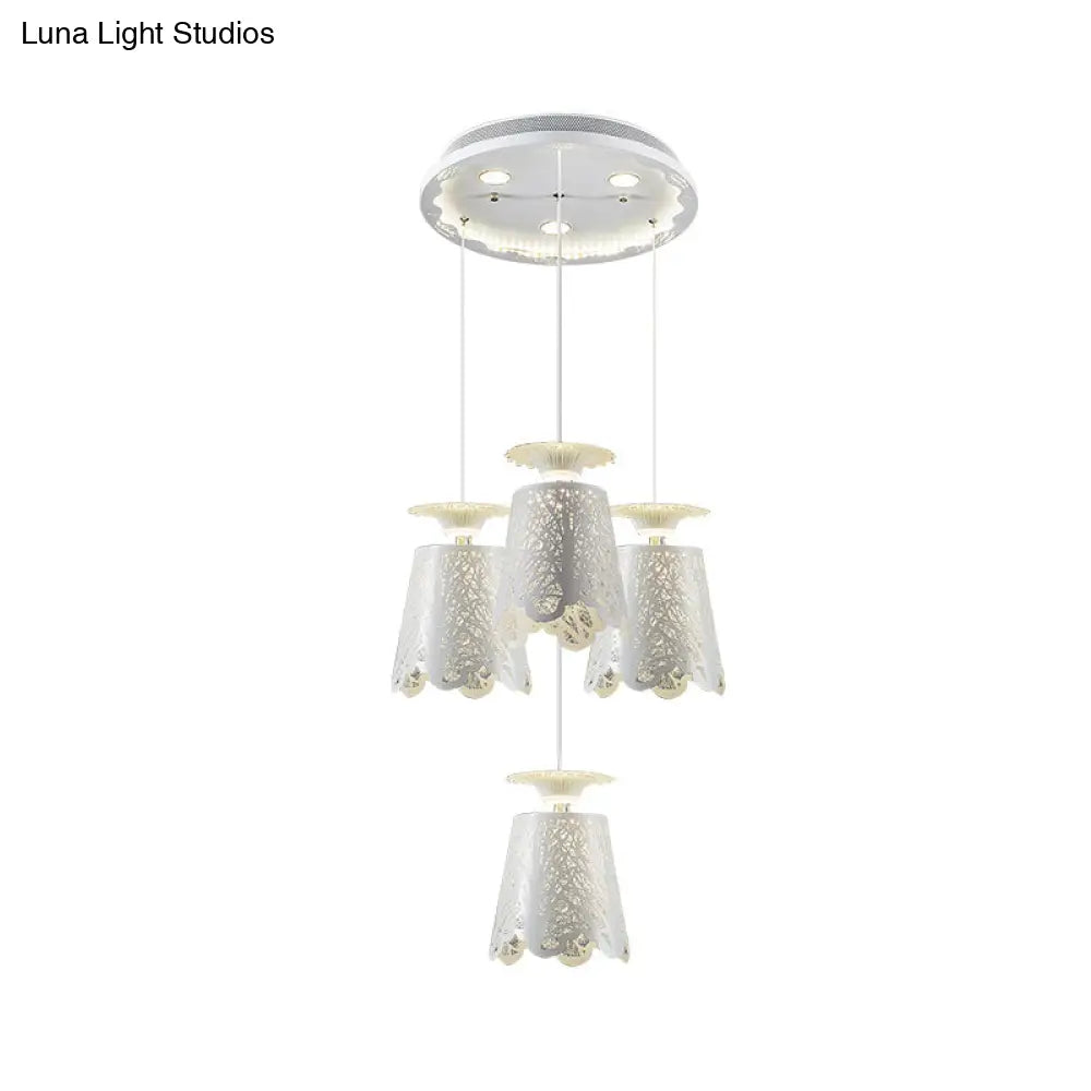 Simple Scalloped Iron Ceiling Lamp With 4 White Bulbs - Elegant Pendant Light For Dining Room