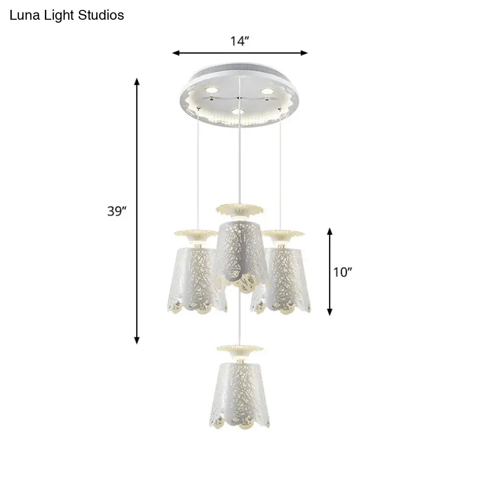 Simple Scalloped Iron Ceiling Lamp With 4 White Bulbs - Elegant Pendant Light For Dining Room