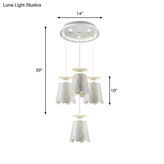 Simple Scalloped Iron Ceiling Lamp With 4 White Bulbs - Elegant Pendant Light For Dining Room