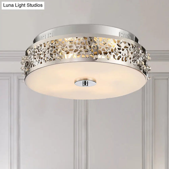 Simple Silver Crystal Flushmount With 4 Lights - Ideal For Bedrooms
