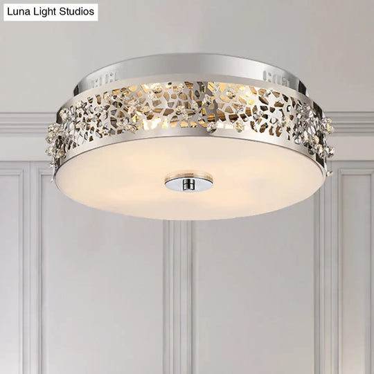 Simple Silver Crystal Flushmount With 4 Lights - Ideal For Bedrooms