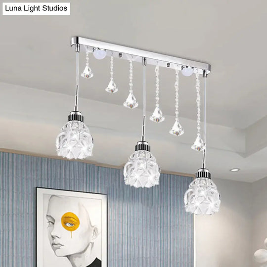 Sleek Silver Floral Down Lighting Crystal Glass Pendant Lamp For Dining Table