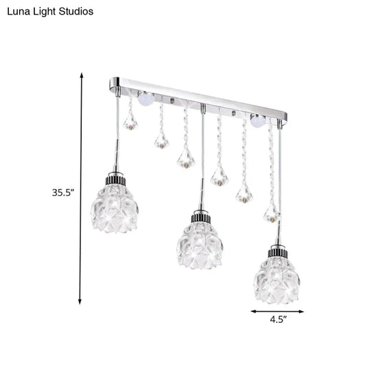 Sleek Silver Floral Down Lighting Crystal Glass Pendant Lamp For Dining Table