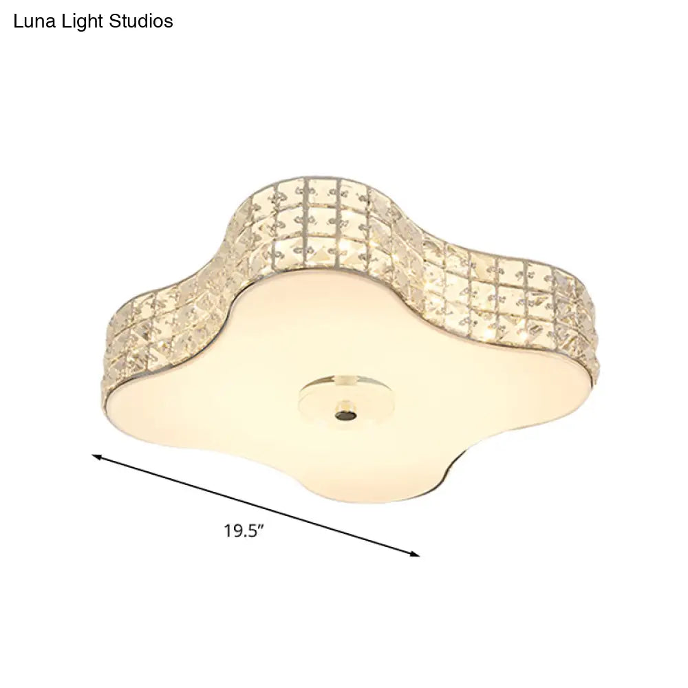 Simple Silver Flush Mount Led Ceiling Light With K9 Crystal For Starfish Bedroom - Available In 3