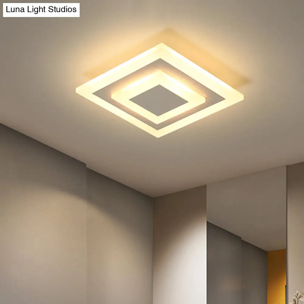 Simple Small Round/Square Ceiling Lamp In White/Coffee Acrylic With Warm/White Led For Corridor