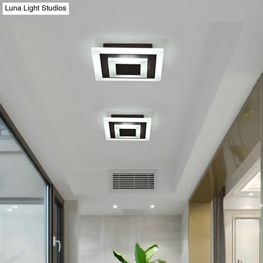 Simple Small Round/Square Ceiling Lamp In White/Coffee Acrylic With Warm/White Led For Corridor