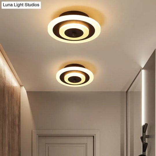 Simple Small Round/Square Ceiling Lamp In White/Coffee Acrylic With Warm/White Led For Corridor