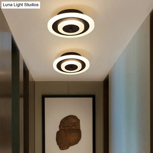 Simple Small Round/Square Ceiling Lamp In White/Coffee Acrylic With Warm/White Led For Corridor