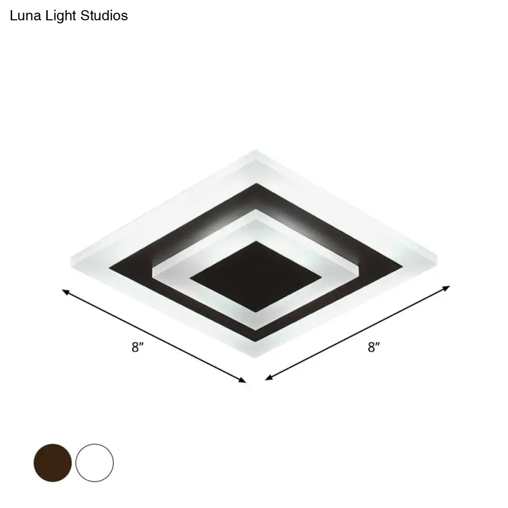 Simple Small Round/Square Ceiling Lamp In White/Coffee Acrylic With Warm/White Led For Corridor