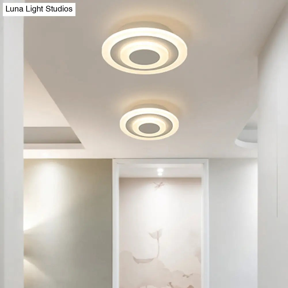 Simple Small Round/Square Ceiling Lamp In White/Coffee Acrylic With Warm/White Led For Corridor