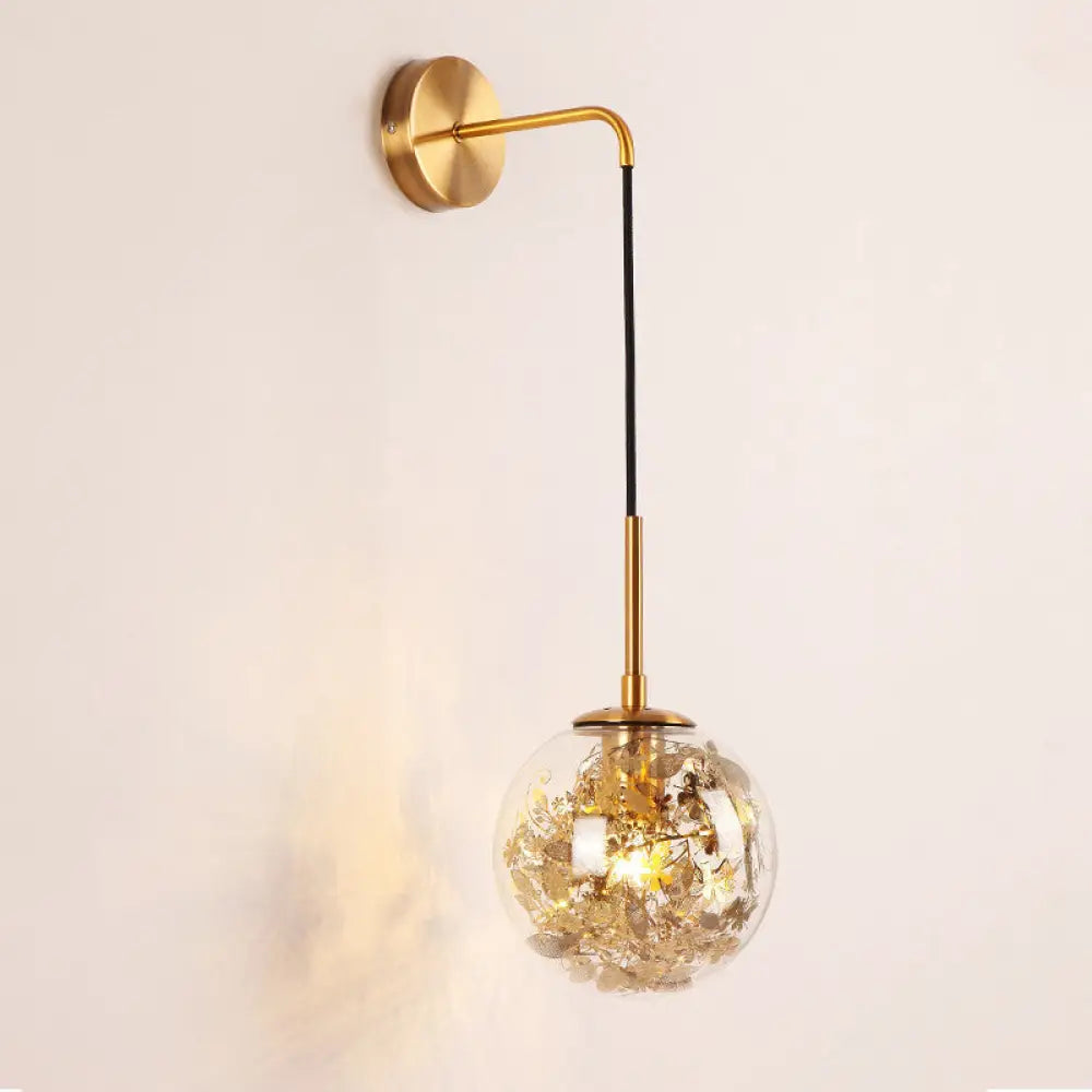 Simple Sphere Sconce Light - Clear Glass Silver/Gold Wall Mount Fixture Shattered Leaf 6/8 W Gold /