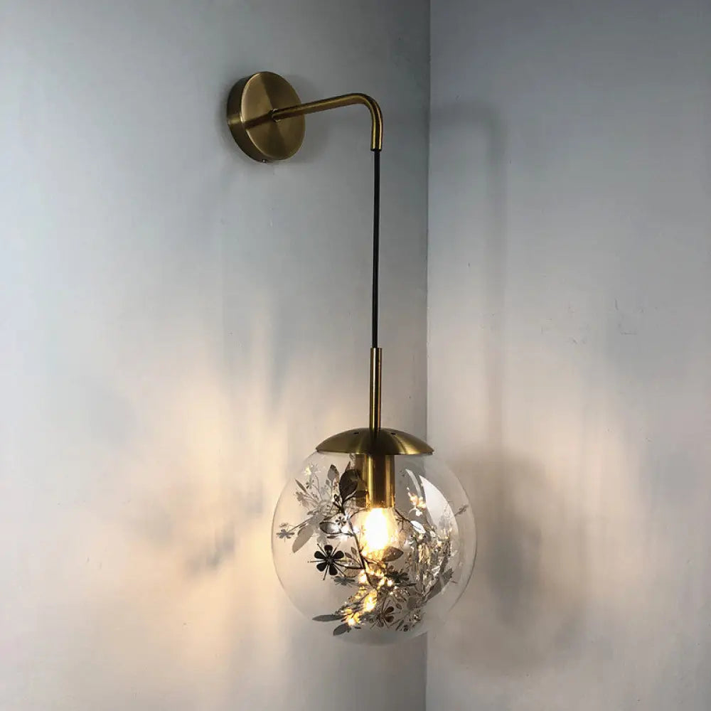 Simple Sphere Sconce Light - Clear Glass Silver/Gold Wall Mount Fixture Shattered Leaf 6/8 W Silver