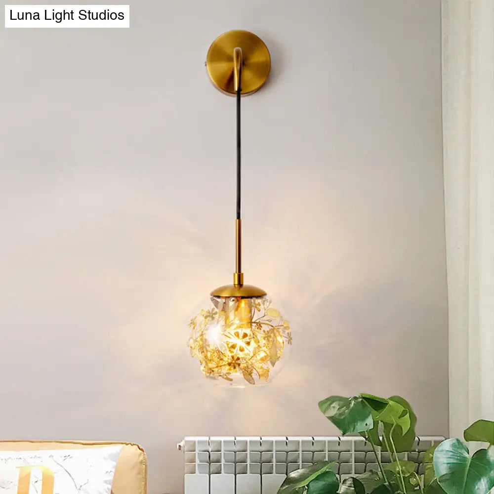 Simple Sphere Sconce Light - Clear Glass Silver/Gold Wall Mount Fixture Shattered Leaf 6/8 W