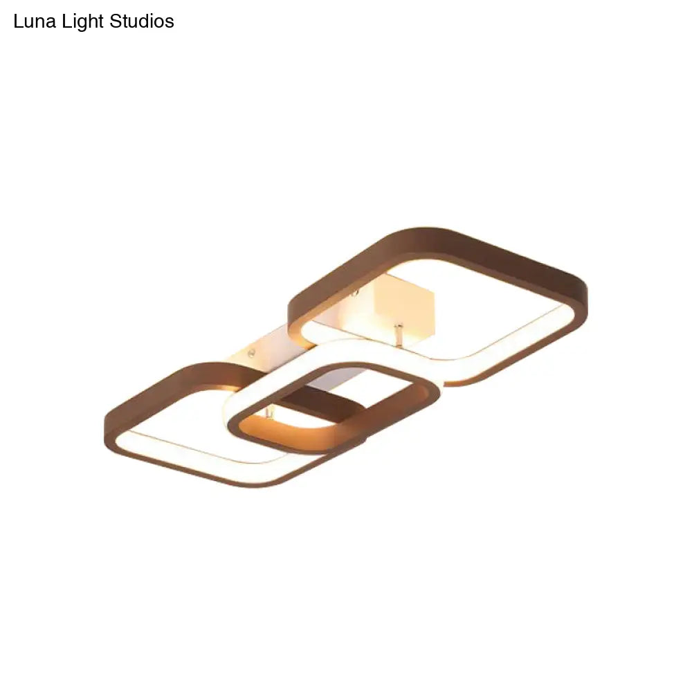 Simple Square Flush Mount Ceiling Lamp - Brown/Warm White 2/3/4 Heads Ideal For Hallways