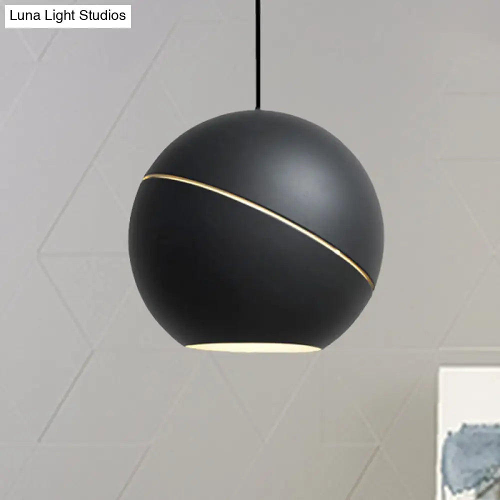 Simple Style 1-Light Metallic Pendant Lamp For Living Room - Black/Pewter Sliced Sphere Hanging