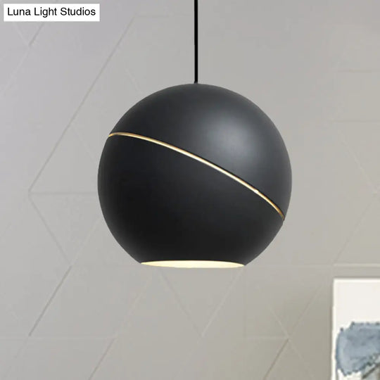 Simple Style 1-Light Metallic Pendant Lamp For Living Room - Black/Pewter Sliced Sphere Hanging