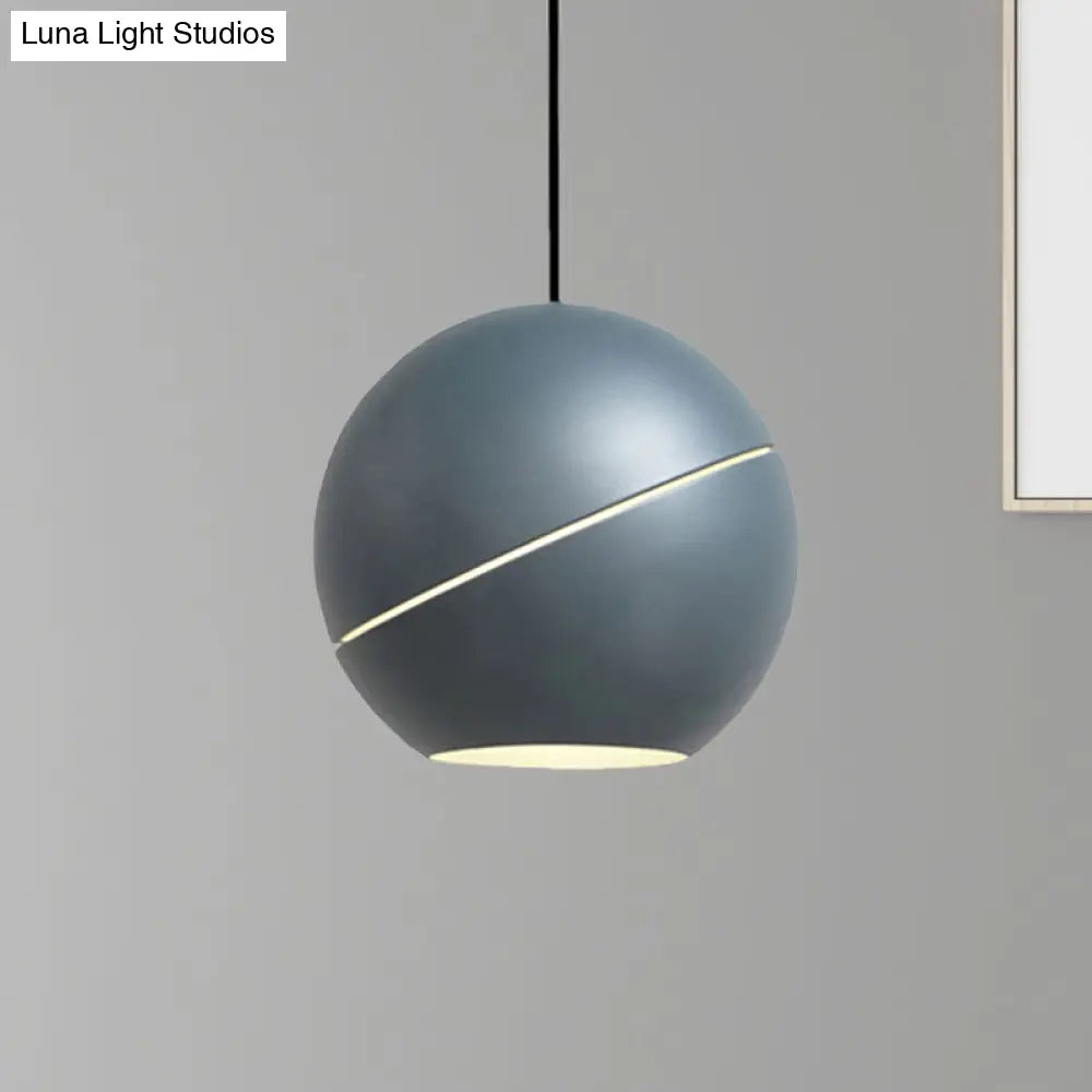 Simple Style 1-Light Metallic Pendant Lamp For Living Room - Black/Pewter Sliced Sphere Hanging