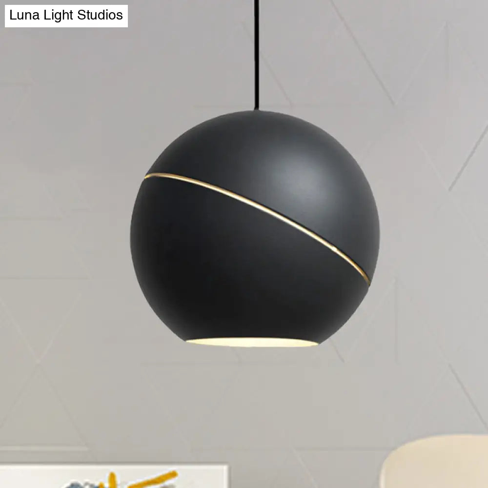 Simple Style 1-Light Metallic Pendant Lamp For Living Room - Black/Pewter Sliced Sphere Hanging