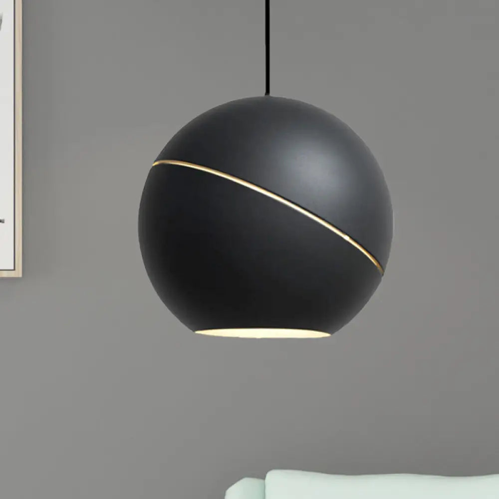 Simple Style 1-Light Metallic Pendant Lamp For Living Room - Black/Pewter Sliced Sphere Hanging