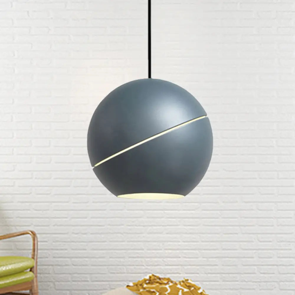 Simple Style 1-Light Metallic Pendant Lamp For Living Room - Black/Pewter Sliced Sphere Hanging