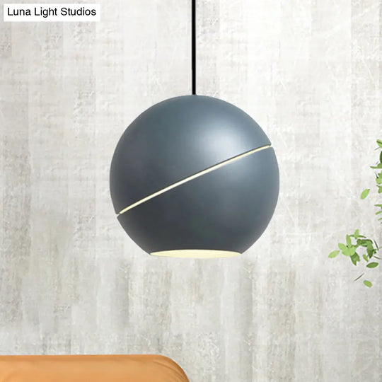 Simple Style 1-Light Metallic Pendant Lamp For Living Room - Black/Pewter Sliced Sphere Hanging